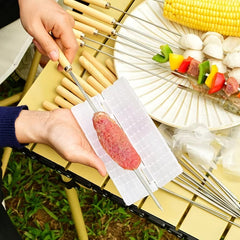 6 Pcs Kebab Skewers | Stainless Steel BBQ Skewers with Wooden Handle | Reusable Kabab Sticks