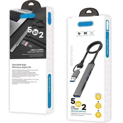 Type-C USB-A 5-in-2 Hub – USB 3.0 and USB 2.0 Connectivity for Efficient Device Management