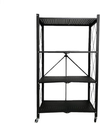 4-Layer Black Mobile Folding Kitchen Storage Rack – No-Installation, Thickened Multi-Purpose Shelf
