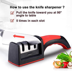 Compact Pull-Through Kitchen Knife Sharpener – Professional 3-Stage Sharpening Tool for Chef, Paring, Scissors & Serrated Knives | Safe, Fast & Easy to Use