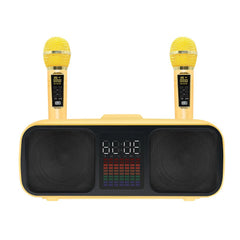 S39 Karaoke Speaker | Dual Horns with Wireless Dual Microphones | All-in-One Bluetooth Karaoke System for Mobile & TV Entertainment (Golden)