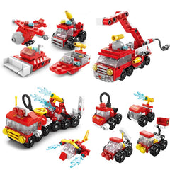 6-in-1 Fire Brigade Truck Building Blocks Set - 142-Piece DIY Construction Toy for Kids, Create Fire Trucks & Rescue Scenes, Educational & Durable Gift Set