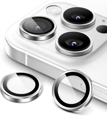 iPhone 16/17 Pro Max Camera Lens Protector 3-Pack | 9H Tempered Glass with Alloy Ring | Anti-Scratch HD Clear Cover – Silver Titanium Finish