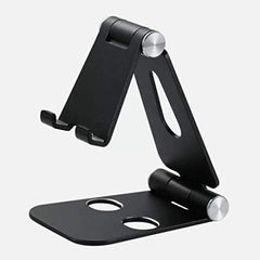Fully Foldable Adjustable Cell Phone Stand – Portable Desktop Holder Dock for Smartphones, Tablets & Nintendo Switch (7–10”), Sturdy Metal Build, Hands-Free Viewing (Black)