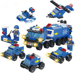 6-in-1 City SWAT Police Vehicle Building Blocks Set - 158-Piece DIY Construction Toy with Buildings & Character Figures for Kids 6+, Educational & Fun