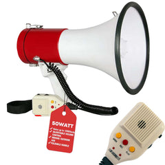 Portable Handheld Megaphone 50W High-Power Loudspeaker with Built-In Siren & Recording | Clear Long-Range Voice Amplifier for Outdoor Events, Sports, Emergency, Safety & Crowd Control