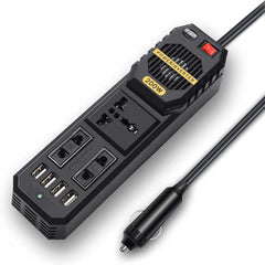 200W Car Power Inverter | DC 12V to AC 220V Converter with Dual AC Outlets, 4 USB Charging Ports & Cigarette Lighter Socket for Travel & Road Trips