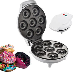 Electric Mini Donut Maker | 7-Donut Capacity with Non-Stick Plates | Double-Sided Heating for Quick, Easy Breakfasts, Desserts & Snacks – Compact Kitchen Appliance
