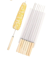 6 Pcs Kebab Skewers | Barbecue Skewers with Wooden Handle, Reusable Stainless Steel Metal BBQ Kabab Sticks for Grilling