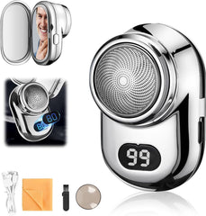 Fast Charging Digital Display Mini Shaver with Mirror | Portable USB-C Rechargeable Electric Shaver, Compact Travel Shaver for Men with High-Performance Blades