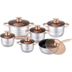 12-Piece Stainless Steel Cookware Set - Induction Compatible, Dishwasher Safe Pots & Pans with Cool-Touch Handles, Includes Saucepan, Stockpot & Kitchen Essentials
