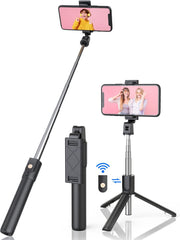3-in-1 Bluetooth Selfie Stick Tripod with Remote Control | Telescopic Aluminum Alloy Monopod, Portable & Lightweight for iPhone & Android Smartphones