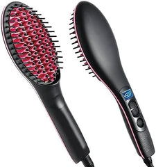 Simply Straight Ceramic Hair Straightening Brush | Quick Heat-Up Brush for Smooth, Shiny Hair | Safe and Damage-Free Styling (Black/Pink)