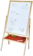 Kids Writing Board | Double-Sided Wooden Easel with Whiteboard & Chalkboard | Portable Height-Adjustable Drawing Stand for Art, Learning & Fun Activities
