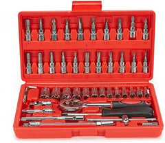 Heavy Duty Hand Tool Storage Box | 46-Piece Auto Car Repair Kit | Portable Ratchet Socket Wrench Set for Home, Garage & Professional Use