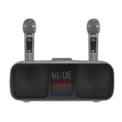 S39 Karaoke Speaker | Dual Horns with Wireless Dual Microphones | All-in-One Bluetooth Karaoke System for Mobile & TV Entertainment (Grey)