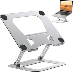 Adjustable Aluminum Laptop Stand – Ergonomic Foldable Riser with Ventilation, Portable Notebook Holder, Silver Finish, Ideal for Desk Setup and Comfortable Computing