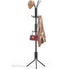 12-Hook Coat Rack Stand – Wrought Iron Freestanding Clothing Hanger with Storage Shelves, Modern Wardrobe Organizer for Bedroom, Entryway, Living Room & Office