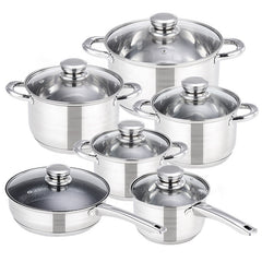 12-Piece Stainless Steel Cookware Set - Induction Compatible Cookware with Modern Design for Gas, Electric & Ceramic Stoves, Durable Pots & Pans for Everyday Cooking