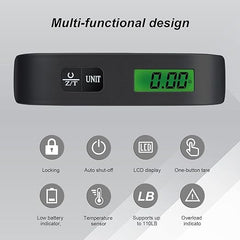 Travel Digital Luggage Scale with Temperature Display | Portable 110LB/50KG Capacity Suitcase Weighing Scale