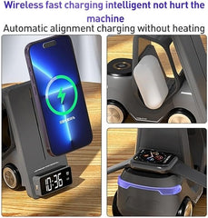 T20 Multifunctional Wireless Charging Station 5 in 1 Fast Charger with Alarm Clock, Multi-Device Compatibility (Multi)