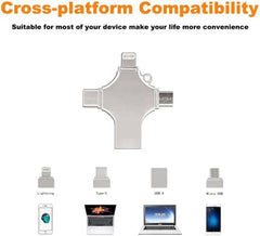 256GB 4-in-1 USB 3.0 Flash Drive | High-Speed USB A, USB C, Micro USB & iPhone Connector | Compatible with iPhone, Android, iPad, Mac, PC, Galaxy S, Windows