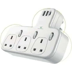 DX871 Power Strip | 3 AC Outlets, 2 USB Ports & 1 PD Port | Fast Charging Extension Socket with Compact, Modern White Design