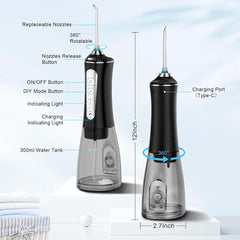 Cordless Water Dental Flosser – Portable Oral Irrigator with 5 Cleaning Modes, Rechargeable & IPX7 Waterproof, Professional Teeth Cleaner for Home, Office & Travel (Black)