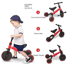 3-in-1 Kids Tricycle Toddler Bike – Adjustable 3-Wheel Trike for Boys & Girls with Removable Pedals, Handlebar & Seat | Safe & Fun Ride (Red)