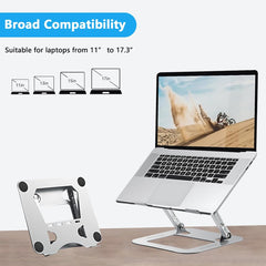 Adjustable Aluminum Laptop Stand – Foldable Ergonomic Riser with Cooling Ventilation for Desk, Compatible with MacBook, Notebook & Tablets – Portable Silver Holder