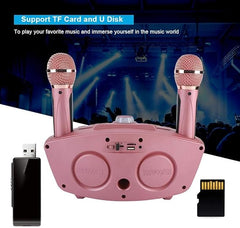 Wireless Bluetooth Speaker with Dual Microphones | Portable Karaoke System for Home, Parties & Events | Rechargeable Speaker with Deep Bass & Clear Sound (Pink)