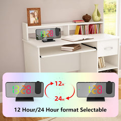 Projection Alarm Clock with 180° Rotatable Ceiling Projector, RGB LED Display, Dual Alarms, 5-Level Dimmer & Snooze Function – Sleek Black Design