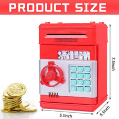 Electronic Money Bank for Kids – Password Lock Piggy Bank with Auto Cash Scroll, ATM-Style Coin & Bill Savings Box, Educational Toy Gift (Red)