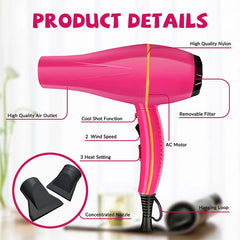2000W Professional Infrared Hairdryer – Fast-Drying Salon Blow Dryer with Red Light Technology, Adjustable Heat & Speed, 110V/240V Dual Voltage for Home & Commercial Use