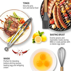 19-Piece Silicone Cooking Utensils & Knife Set with Block | Includes 11 Silicone Utensils, 5 Stainless Steel Knives, Scissors, Cutting Board | Black