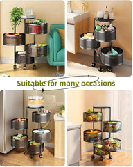 5-Tier Rotatable Kitchen Storage Shelf | 360° Swivel Fruit & Vegetable Basket, Large Capacity Circular Organizer with Wheels for Pantry, Bathroom