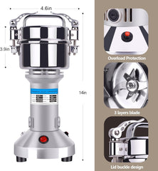 1000W Commercial Grain Mill Grinder – 200g Capacity, Superfine Flour & Spice Grinder, High-Speed Electric Mill for Efficient Home and Small Business Use