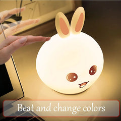 Rabbit Silicone Touch Sensor Night Light | Color Changing Breathing LED Lamp | Dimmable Mood Light for Bedroom, Nursery, and Desk