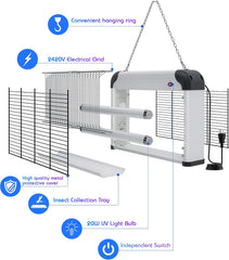 Electric Bug Zapper – 20W UV Mosquito Killer Lamp with 2800V High-Voltage Grid, Plug-In Hanging Indoor Insect Trap for Flies, Mosquitoes & Moths