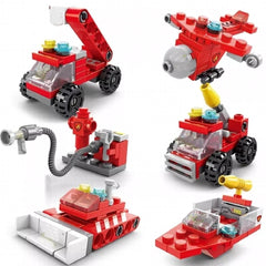6-in-1 Fire Brigade Truck Building Blocks Set - 142-Piece DIY Construction Toy for Kids, Create Fire Trucks & Rescue Scenes, Educational & Durable Gift Set