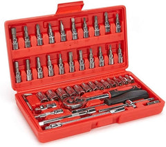 Heavy Duty Hand Tool Storage Box | 46-Piece Auto Car Repair Kit | Portable Ratchet Socket Wrench Set for Home, Garage & Professional Use