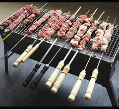 6 Pcs Kebab Skewers | Barbecue Skewers with Wooden Handle, Reusable Stainless Steel Metal BBQ Kabab Sticks for Grilling