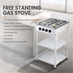 4-Burner Stainless Steel Gas Stove – Auto Ignition LPG Stove for Home & Outdoor Use | Durable, Energy-Efficient & Easy-to-Clean White Design