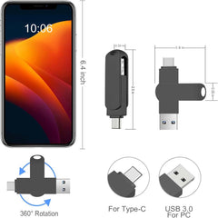 64GB USB-C Flash Drive | 170MB/s High-Speed Dual-Port Memory Stick | USB-C & USB-A for Android Smartphones, Tablets, Laptops, PC & Mac (Black)