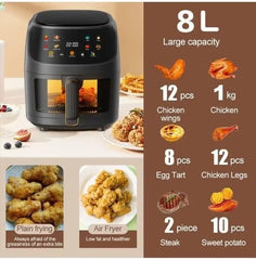 Multifunctional Digital Touch Air Fryer | 8L Large Capacity, 2400W Power | Oil-Free Healthy Cooking Appliance with Sleek Black Design for Home Kitchen