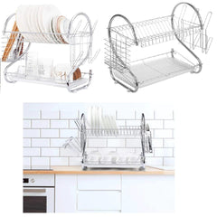 New Arrival 2-Layer Kitchen Dish Rack | Stainless Steel Dish Drainer & Plate Holder with Cutlery Tray, Space-Saving Design