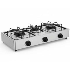OE-444 3-Burner Gas Stove | Stainless Steel Enamel Body with Auto Ignition | Efficient, Powerful Triple-Burner Cooking for Home Kitchens