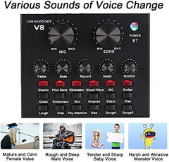 V8 Sound Card for Live Streaming | Bluetooth Voice Changer with Effects & 1200mAh Battery