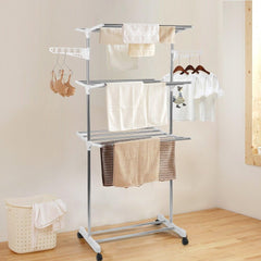 Foldable Rolling Laundry Drying Rack with Adjustable Shelves | Heavy-Duty Stainless Steel Rods, 4-Tier Adjustable Height, Compact Storage & Portable Design