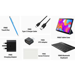 TAB 12 Pro 10.1 Inch Android Tablet – 8GB RAM, 512GB ROM, 5G Dual SIM, IPS LCD, Android 13, Includes Keyboard, Touch Pen, OTG, and Flip Case